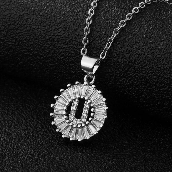 Wholesale Pendant Necklace Copper Inlaid Zircon Small Round With Letters Numbers Text Electroplated