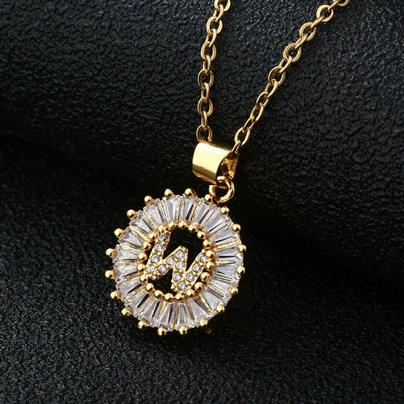 Wholesale Pendant Necklace Copper Inlaid Zircon Small Round With Letters Numbers Text Electroplated