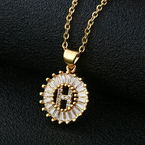 Wholesale Pendant Necklace Copper Inlaid Zircon Small Round With Letters Numbers Text Electroplated