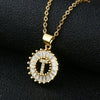 Wholesale Pendant Necklace Copper Inlaid Zircon Small Round With Letters Numbers Text Electroplated