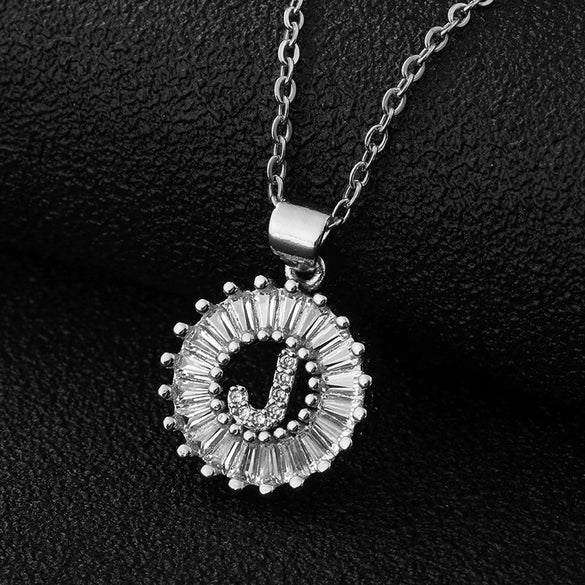 Wholesale Pendant Necklace Copper Inlaid Zircon Small Round With Letters Numbers Text Electroplated