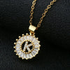 Wholesale Pendant Necklace Copper Inlaid Zircon Small Round With Letters Numbers Text Electroplated