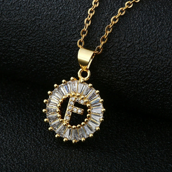 Wholesale Pendant Necklace Copper Inlaid Zircon Small Round With Letters Numbers Text Electroplated