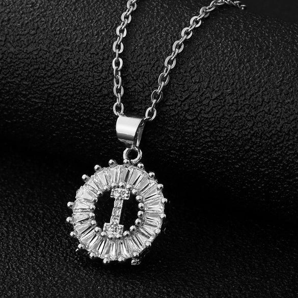 Wholesale Pendant Necklace Copper Inlaid Zircon Small Round With Letters Numbers Text Electroplated