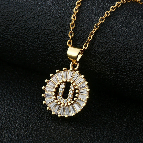 Wholesale Pendant Necklace Copper Inlaid Zircon Small Round With Letters Numbers Text Electroplated
