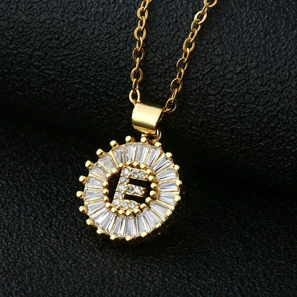 Wholesale Pendant Necklace Copper Inlaid Zircon Small Round With Letters Numbers Text Electroplated