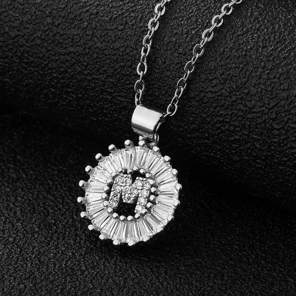 Wholesale Pendant Necklace Copper Inlaid Zircon Small Round With Letters Numbers Text Electroplated