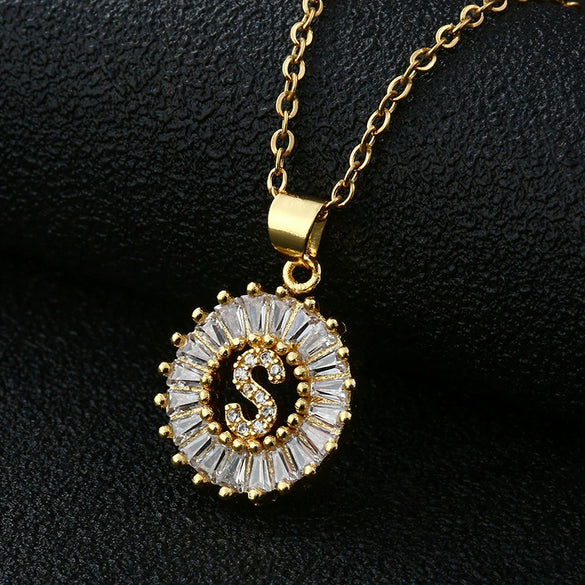 Wholesale Pendant Necklace Copper Inlaid Zircon Small Round With Letters Numbers Text Electroplated