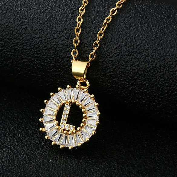 Wholesale Pendant Necklace Copper Inlaid Zircon Small Round With Letters Numbers Text Electroplated