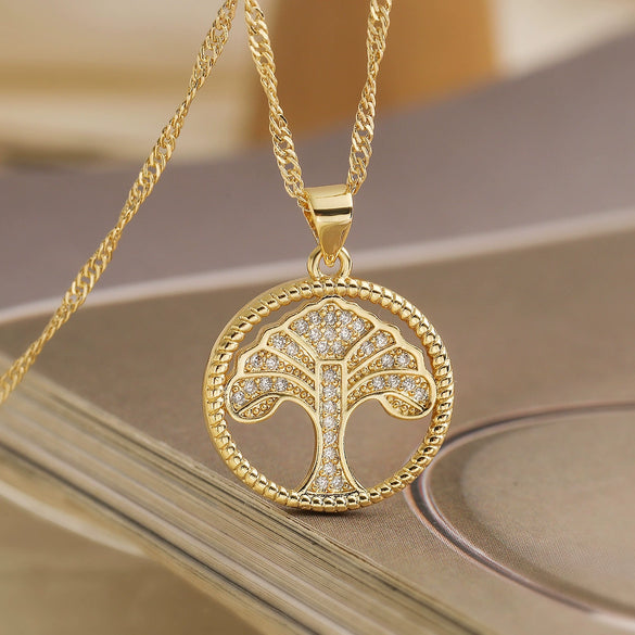 Wholesale Pendant Necklace Copper 18K Gold Plated Geometric Life Tree Design