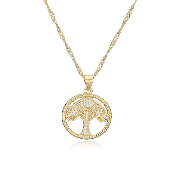 Wholesale Pendant Necklace Copper 18K Gold Plated Geometric Life Tree Design