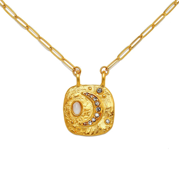 Wholesale Pendant Necklace Copper Mixed Gem Inlay Geometric Retro Style Electroplating