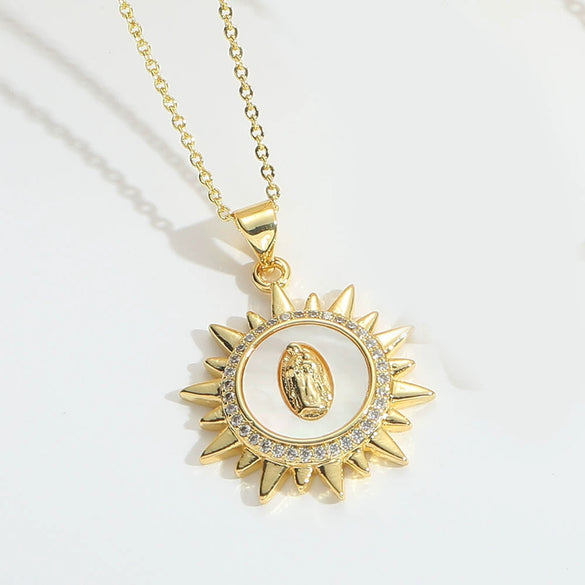 Wholesale Pendant Necklace Copper Mixed Gemstone Setting Animal Zodiac Cross Shape Electroplating For Unisex