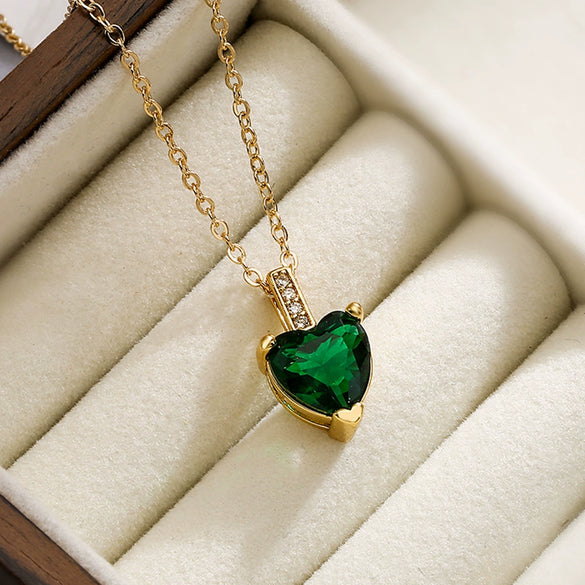 Wholesale Pendant Necklace Copper Real Gold Plated Zircon Heart Geometric Simple Style For Women