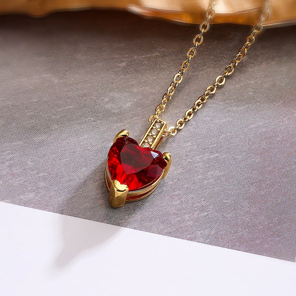 Wholesale Pendant Necklace Copper Real Gold Plated Zircon Heart Geometric Simple Style For Women