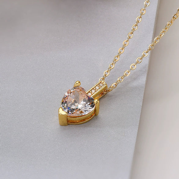 Wholesale Pendant Necklace Copper Real Gold Plated Zircon Heart Geometric Simple Style For Women
