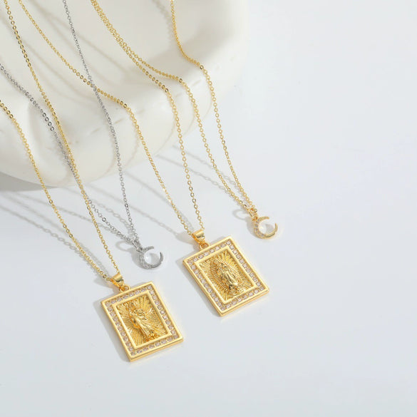 Wholesale Pendant Necklace Copper Retro Cross Square Shape Zircon Mixed Gemstone Setting Electroplating For Women