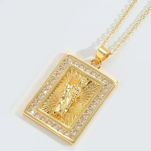 Wholesale Pendant Necklace Copper Retro Cross Square Shape Zircon Mixed Gemstone Setting Electroplating For Women