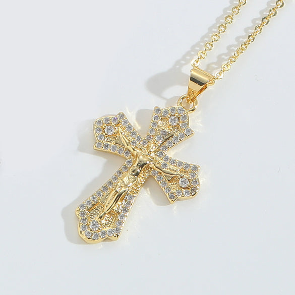 Wholesale Pendant Necklace Copper Retro Cross Square Shape Zircon Mixed Gemstone Setting Electroplating For Women