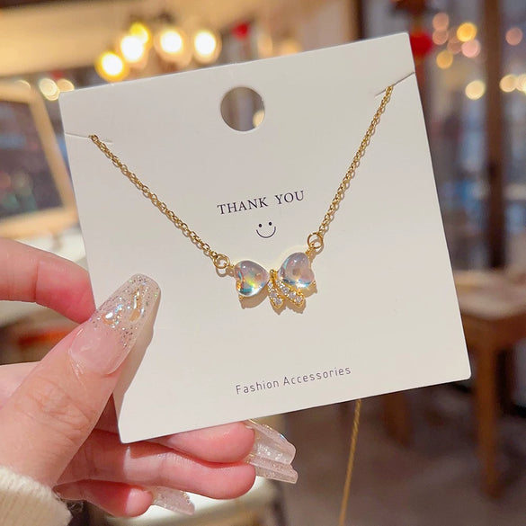 Wholesale Pendant Necklace Copper Star And Moon Bow Zircon Mixed Gemstone Setting For Women