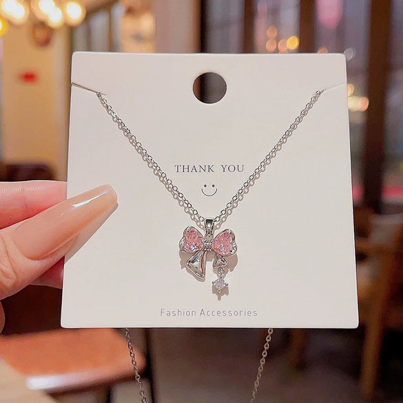 Wholesale Pendant Necklace Copper Star And Moon Bow Zircon Mixed Gemstone Setting For Women