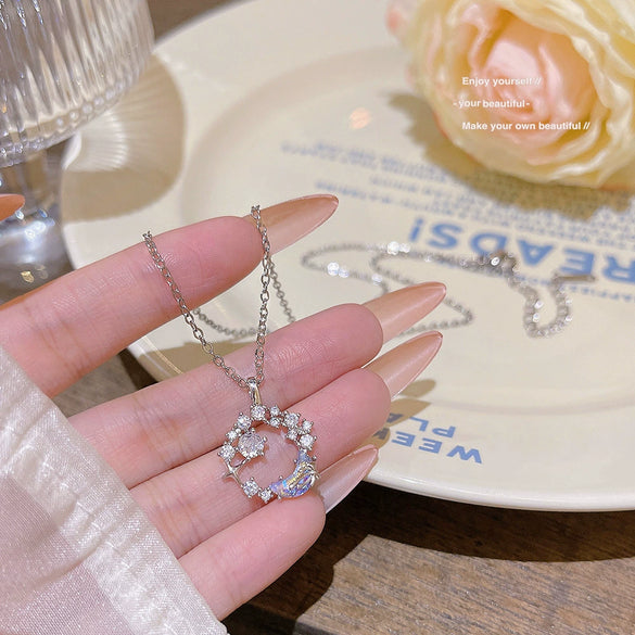Wholesale Pendant Necklace Copper Star And Moon Bow Zircon Mixed Gemstone Setting For Women
