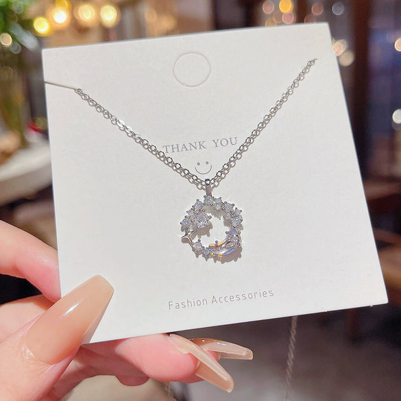 Wholesale Pendant Necklace Copper Star And Moon Bow Zircon Mixed Gemstone Setting For Women