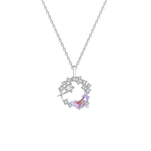 Wholesale Pendant Necklace Copper Star And Moon Bow Zircon Mixed Gemstone Setting For Women