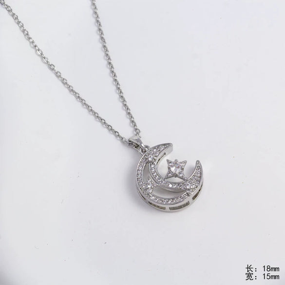 Wholesale Pendant Necklace For Women Copper Titanium Steel Moon Shape With Diamonds Electroplating Jewelry