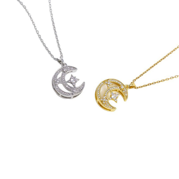 Wholesale Pendant Necklace For Women Copper Titanium Steel Moon Shape With Diamonds Electroplating Jewelry