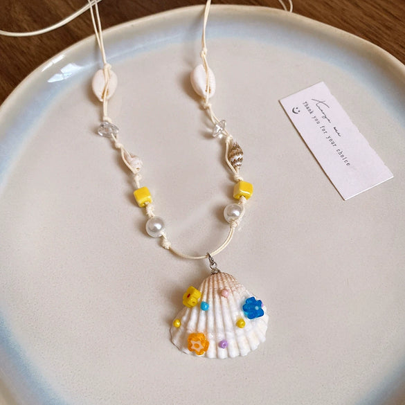 Wholesale Pendant Necklace Handmade Artificial Crystal And Shell Animal Zodiac Clavicle Chain For Women Vacation Style