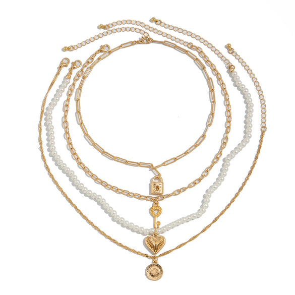 Wholesale Pendant Necklace Imitation Pearl Alloy Geometric Heart Shape Electroplating