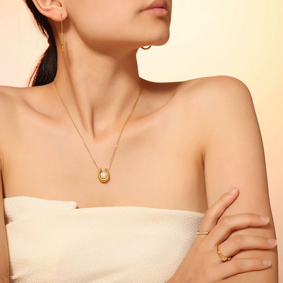 Wholesale Pendant Necklace Imitation Pearl Geometric Heartshaped 316L Stainless Steel 18K Gold Plated For Women Light Luxury Style