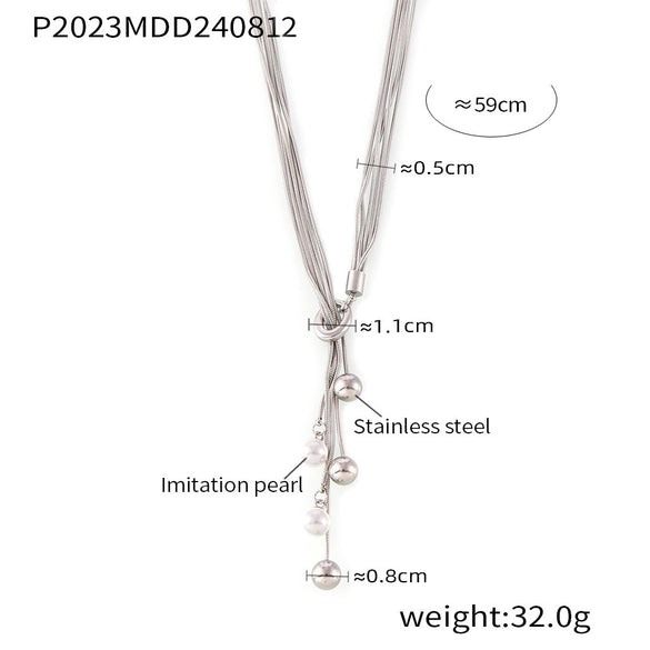 Wholesale Pendant Necklace Imitation Pearl Stainless Steel Geometric Style Electroplating For Women