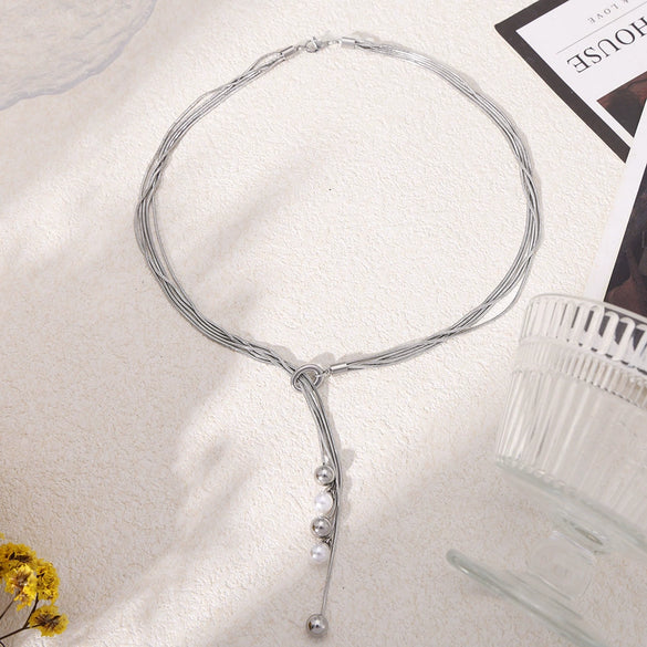 Wholesale Pendant Necklace Imitation Pearl Stainless Steel Geometric Style Electroplating For Women