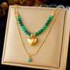 Wholesale Pendant Necklace Malachite Beaded Stainless Steel Geometric Square Double Layer Stacked Electroplated For Women