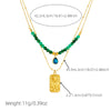 Wholesale Pendant Necklace Malachite Beaded Stainless Steel Geometric Square Double Layer Stacked Electroplated For Women