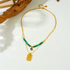 Wholesale Pendant Necklace Malachite Beaded Stainless Steel Geometric Square Double Layer Stacked Electroplated For Women
