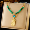 Wholesale Pendant Necklace Malachite Beaded Stainless Steel Geometric Square Double Layer Stacked Electroplated For Women