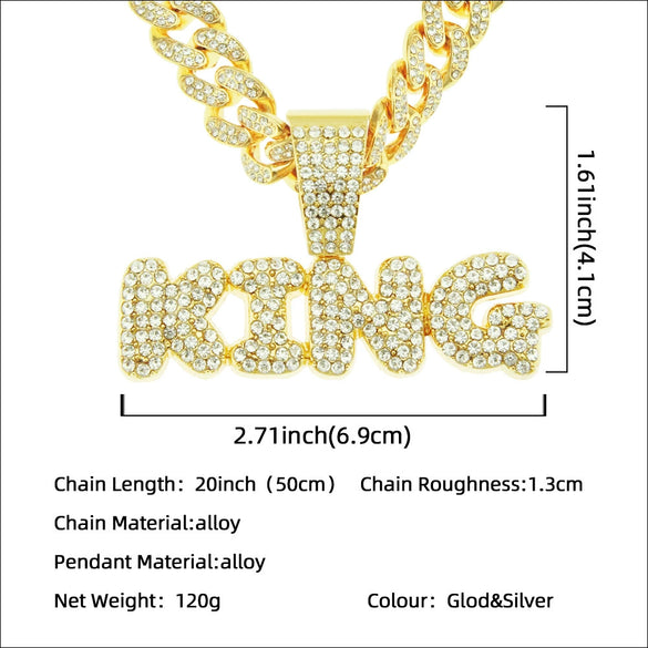 Wholesale Pendant Necklace Men's Hiphop Style Alloy With Rhinestone And Letter Pattern Cuban Chain
