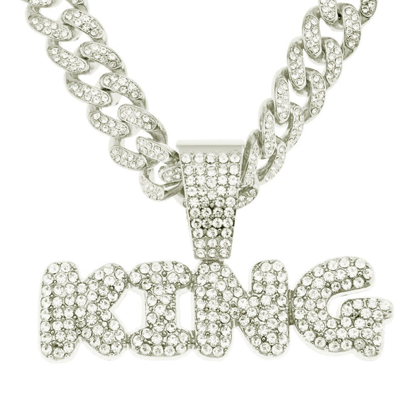 Wholesale Pendant Necklace Men's Hiphop Style Alloy With Rhinestone And Letter Pattern Cuban Chain