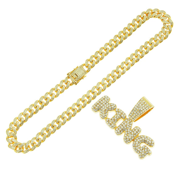 Wholesale Pendant Necklace Men's Hiphop Style Alloy With Rhinestone And Letter Pattern Cuban Chain