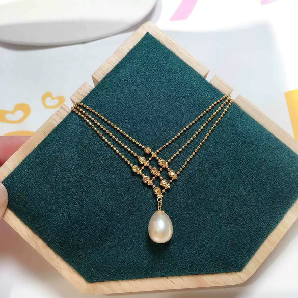 Wholesale Pendant Necklace Multilayer Ballpoint Chain Natural Freshwater Pearl Copper 18K Gold Color Preservation