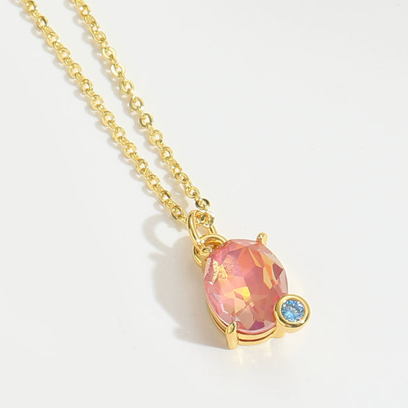 Wholesale Pendant Necklace Oval Mixed Gemstone Setting Copper Geometric Electroplating O Word Chain For Women