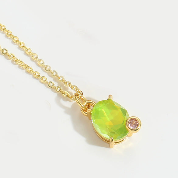 Wholesale Pendant Necklace Oval Mixed Gemstone Setting Copper Geometric Electroplating O Word Chain For Women
