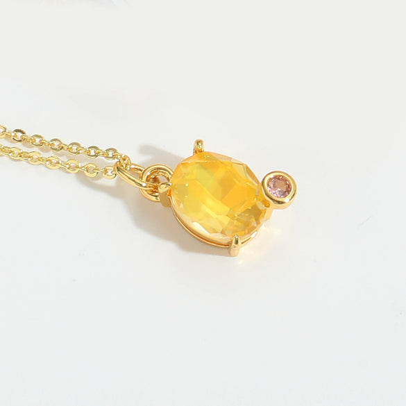 Wholesale Pendant Necklace Oval Mixed Gemstone Setting Copper Geometric Electroplating O Word Chain For Women