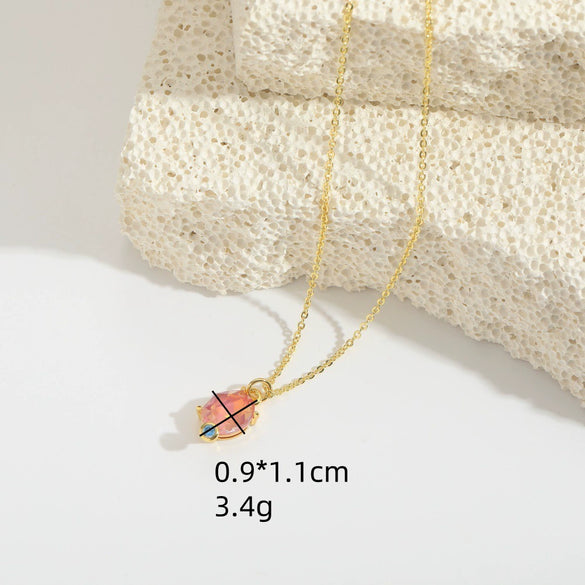 Wholesale Pendant Necklace Oval Mixed Gemstone Setting Copper Geometric Electroplating O Word Chain For Women