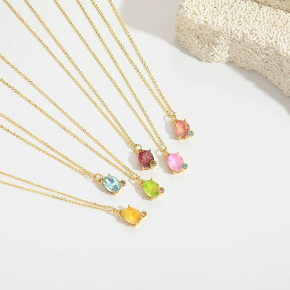 Wholesale Pendant Necklace Oval Mixed Gemstone Setting Copper Geometric Electroplating O Word Chain For Women