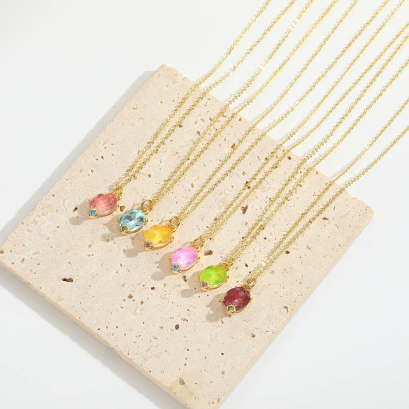 Wholesale Pendant Necklace Oval Mixed Gemstone Setting Copper Geometric Electroplating O Word Chain For Women