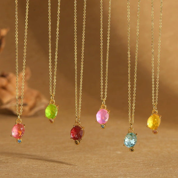 Wholesale Pendant Necklace Oval Mixed Gemstone Setting Copper Geometric Electroplating O Word Chain For Women